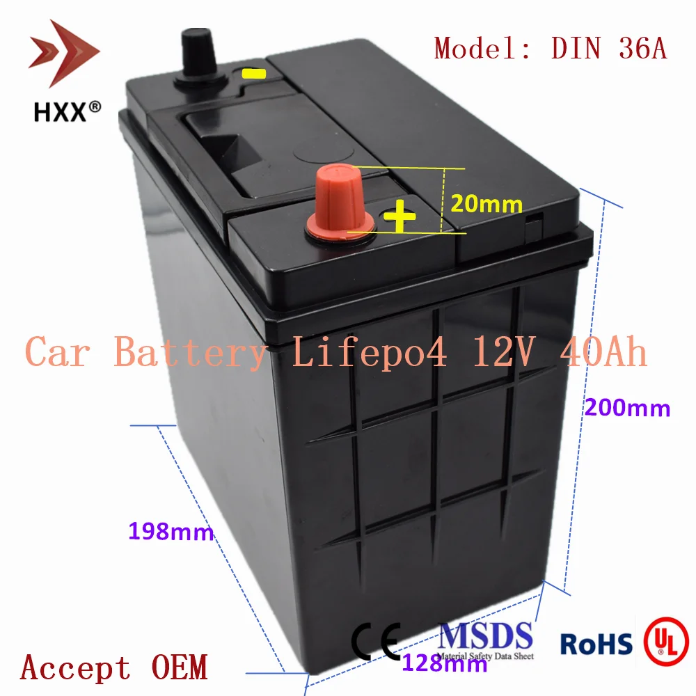 

36L Model Lifepo4 Battery 12V 40Ah Car Lithium Battery 4S BMS 150A CCA 600A Deep Cycle Portable for Outdoor Power Starting