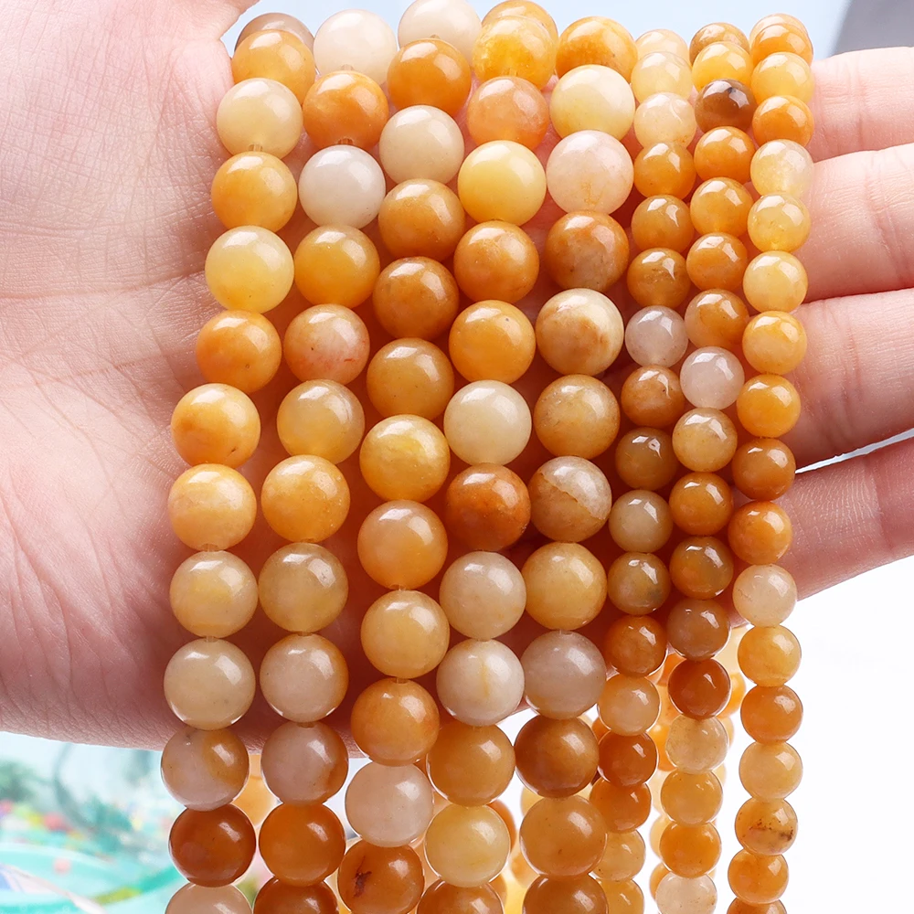 

Natural Stone Beads Round Loose Smooth Beads For DIY Jewelry Making Bracelet Earring Necklace Natural Yellow Jade Stone Beads