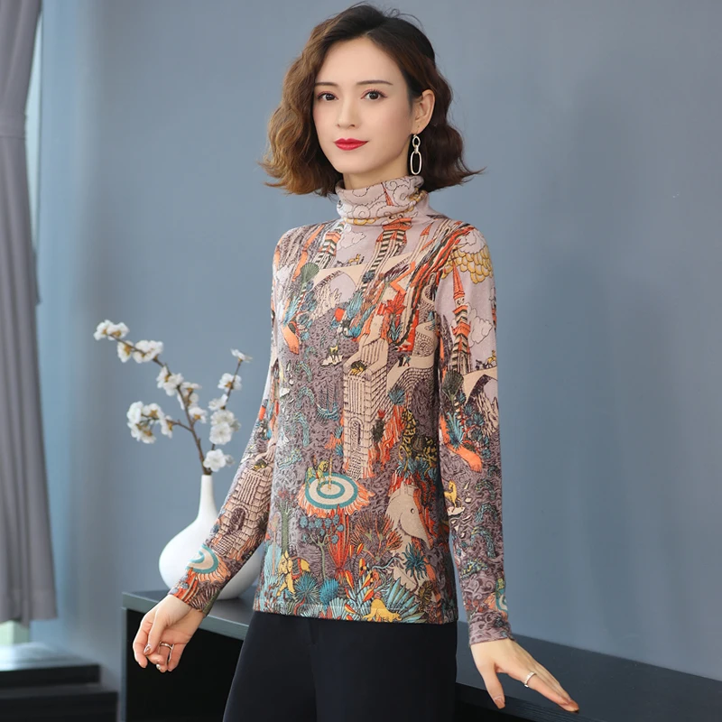 Женская обувь в винтажном стиле Свитер с принтом осень-зима цветочным джемпер