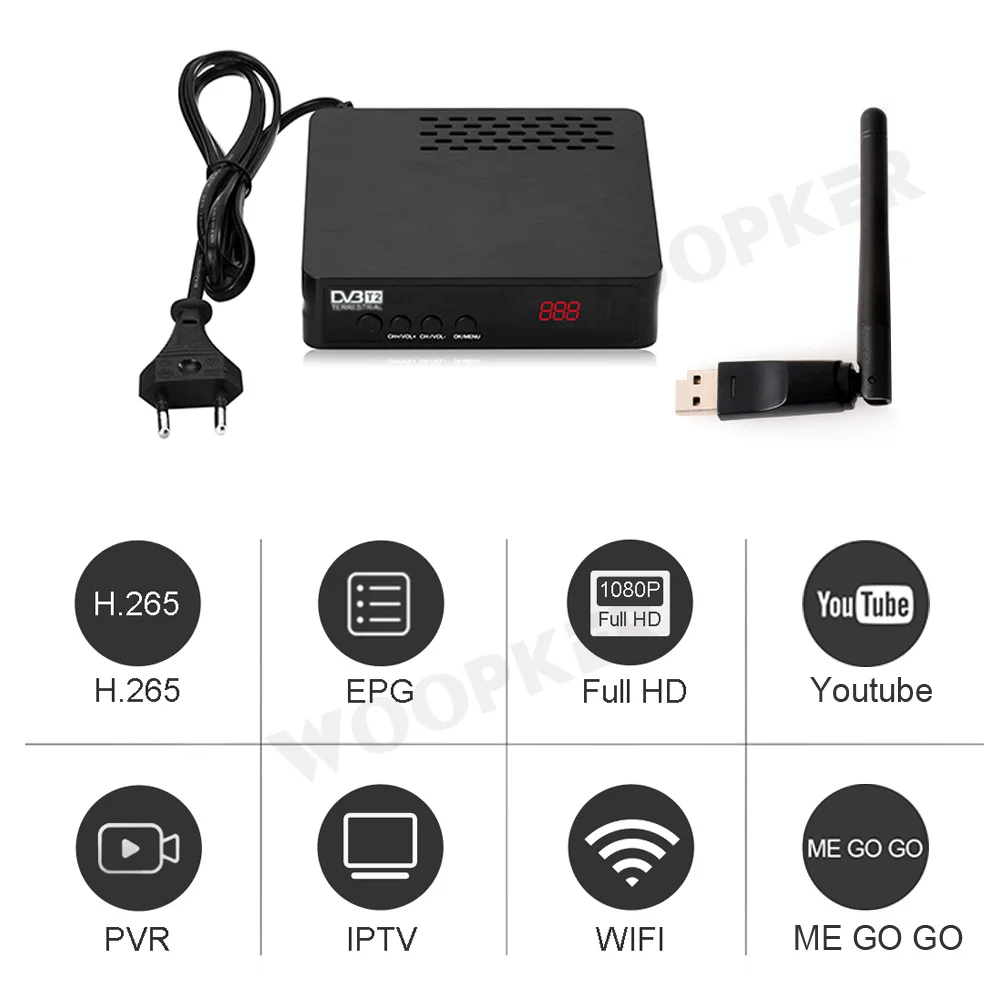 DVB T2 HEVC H 265 приемник цифрового ТВ коробка DVBT2 тюнер C IP M3u Youtube на русском Декодер