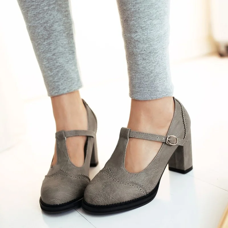 FXYCMMCQ 2021 New Spring Autumn High Heel Women's Single Shoe T Belt Roman Style-303