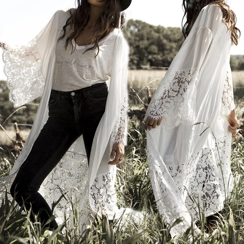 Хлопковый пляжный накидка кафтан саронг купальный костюм кружевная Пляжное