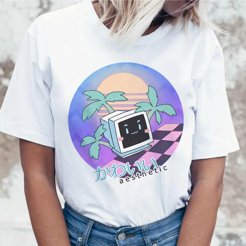 Гранж Эстетическая Vaporwave футболка для тройников ulzzang Женский Топ Футболка