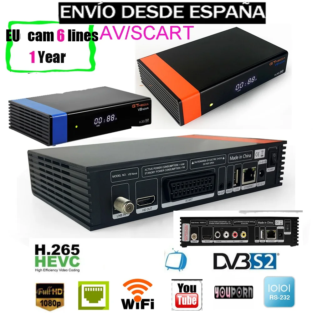 Gtmedia V8 NOVA + 1 год cam hevc спутниковый ресивер Builtin wifi Поддержка H.265 AVS Испания в
