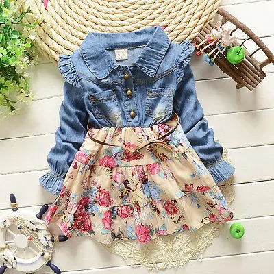 

New Girls cowboy dress cotton dress baby Girls autumn clothes kids girls dress