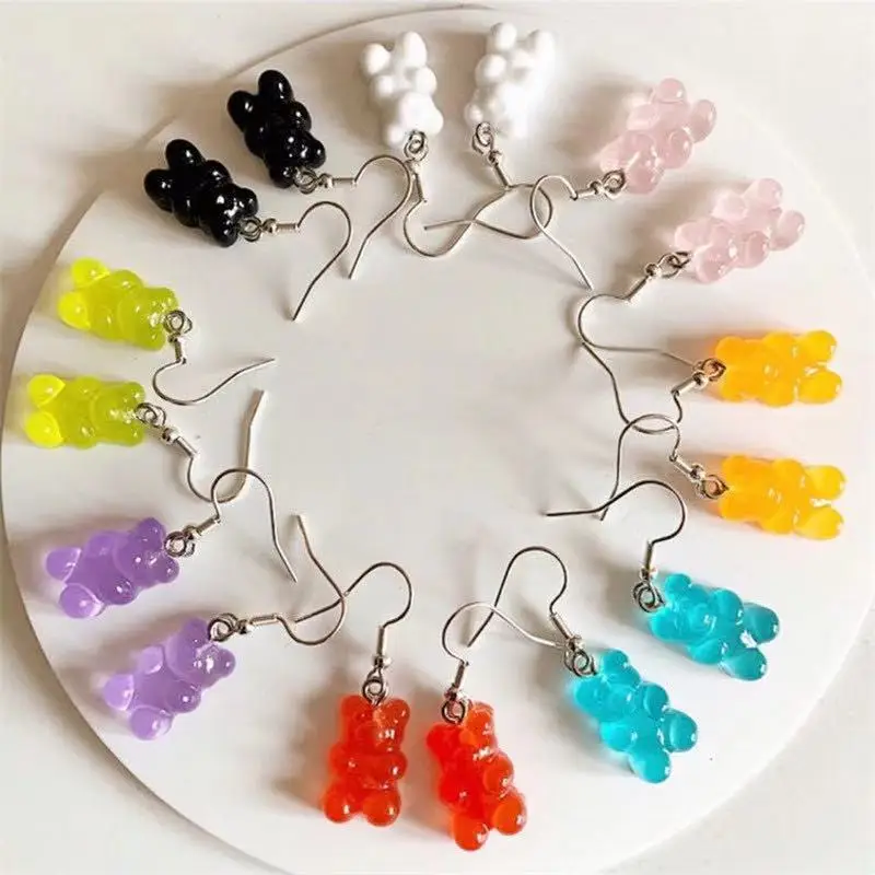 

1Pair Earrings Cute Bear Resin Custom Made Handmade Temperament Girls Gift Earrings Jewelry Finding