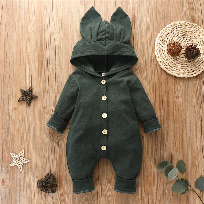 

2020 Autumn Winter Newborn Baby Boy Girl Clothes Rabbit Ears Long Sleeve Warm Cute Romper Button Jumpsuit Overalls Outfits 0-24M