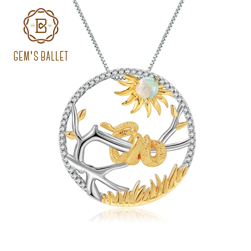 GEM'S балетная 925 пробы Серебряная Змея 12 Китайский Зодиак ювелирные изделия натуральный Африканский опал драгоценный камень кулон ожерелье для женщин