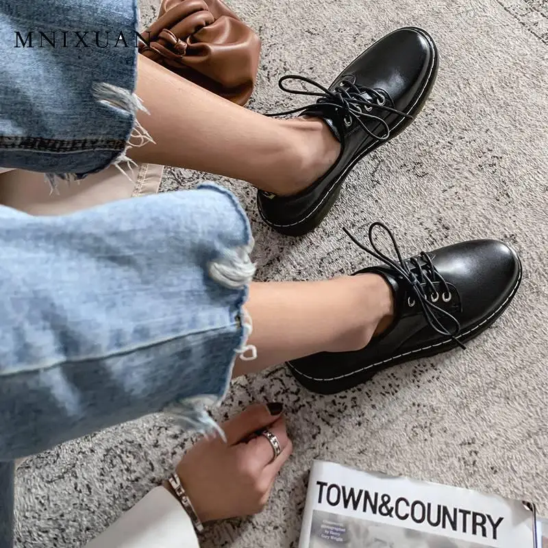 Женские туфли-оксфорды MNIXUAN черные удобные туфли на платформе с круглым носком