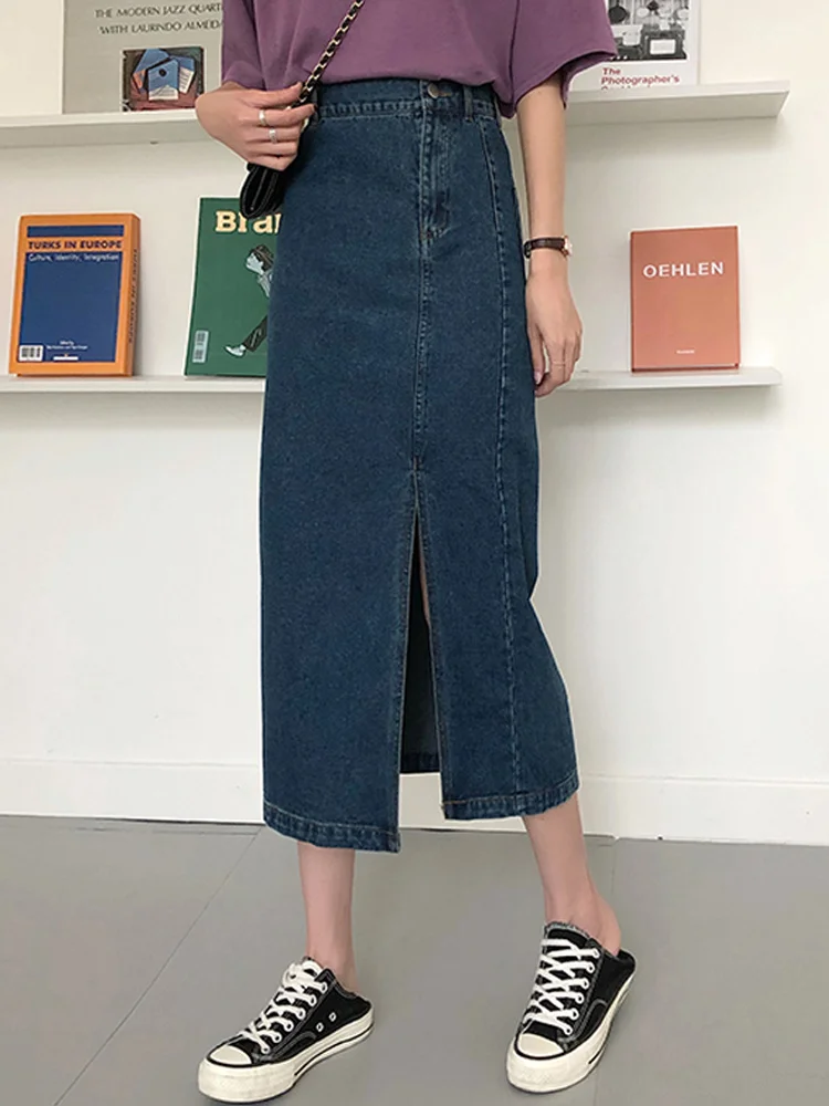 Джинсовая юбка с завышенной талией Женская разрезом новинка весны и осени 2021