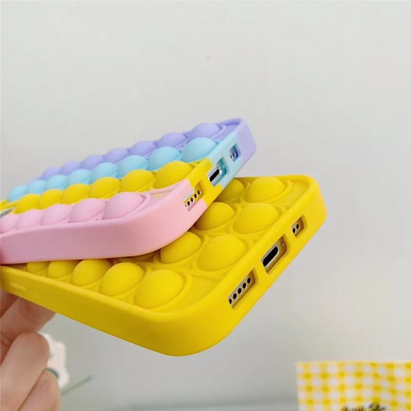 

Fashion Rainbow Silicone Phone Case For Iphone 6 6s 7 8 Plus X XR XS Max11 12 Pro Max Cover Reliver Stress Pop Bubble Cover