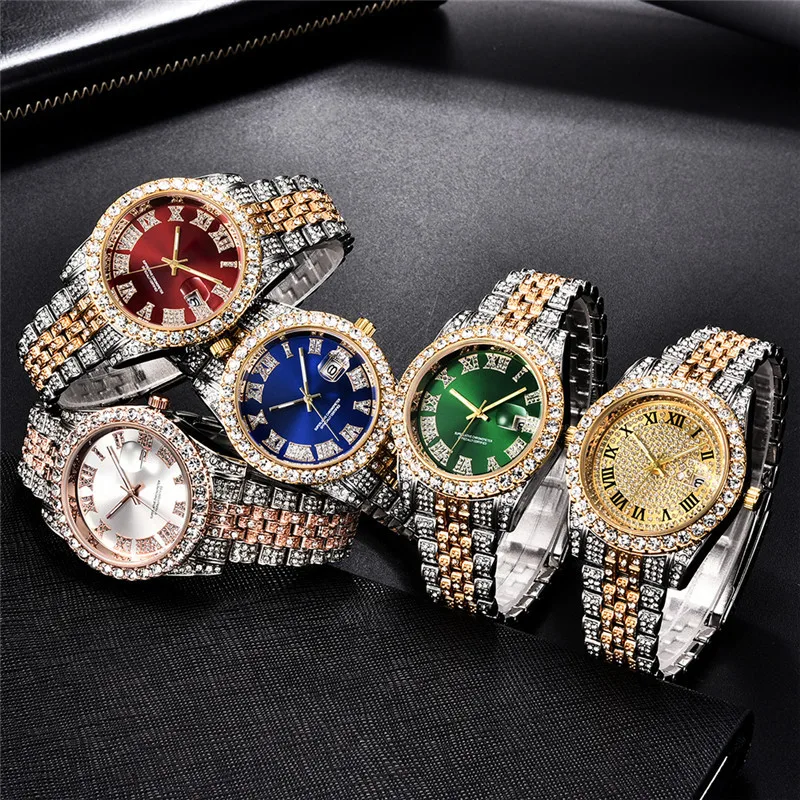 

Hip Hop Full Iced Out Mens Watches Luxury Date Quartz Wrist Watches With Micropaved Cubic Zircon Watch For Women Men Jewelry