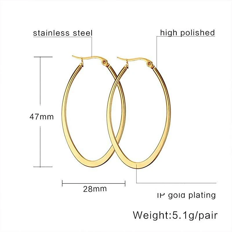 Позолоченные серьги-кольца в виде эллипса из нержавеющей стали 316 30/40/50 мм не