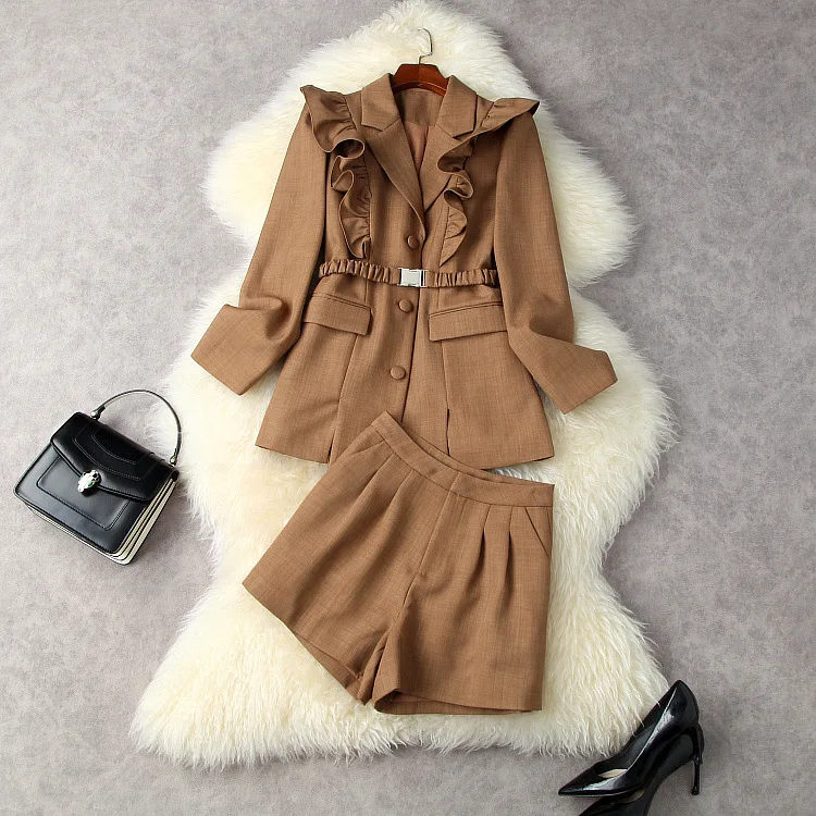 

European and American women's wear new autumn 2022 Single-breasted coat with long sleeves and ear edges shorts Fashion suits