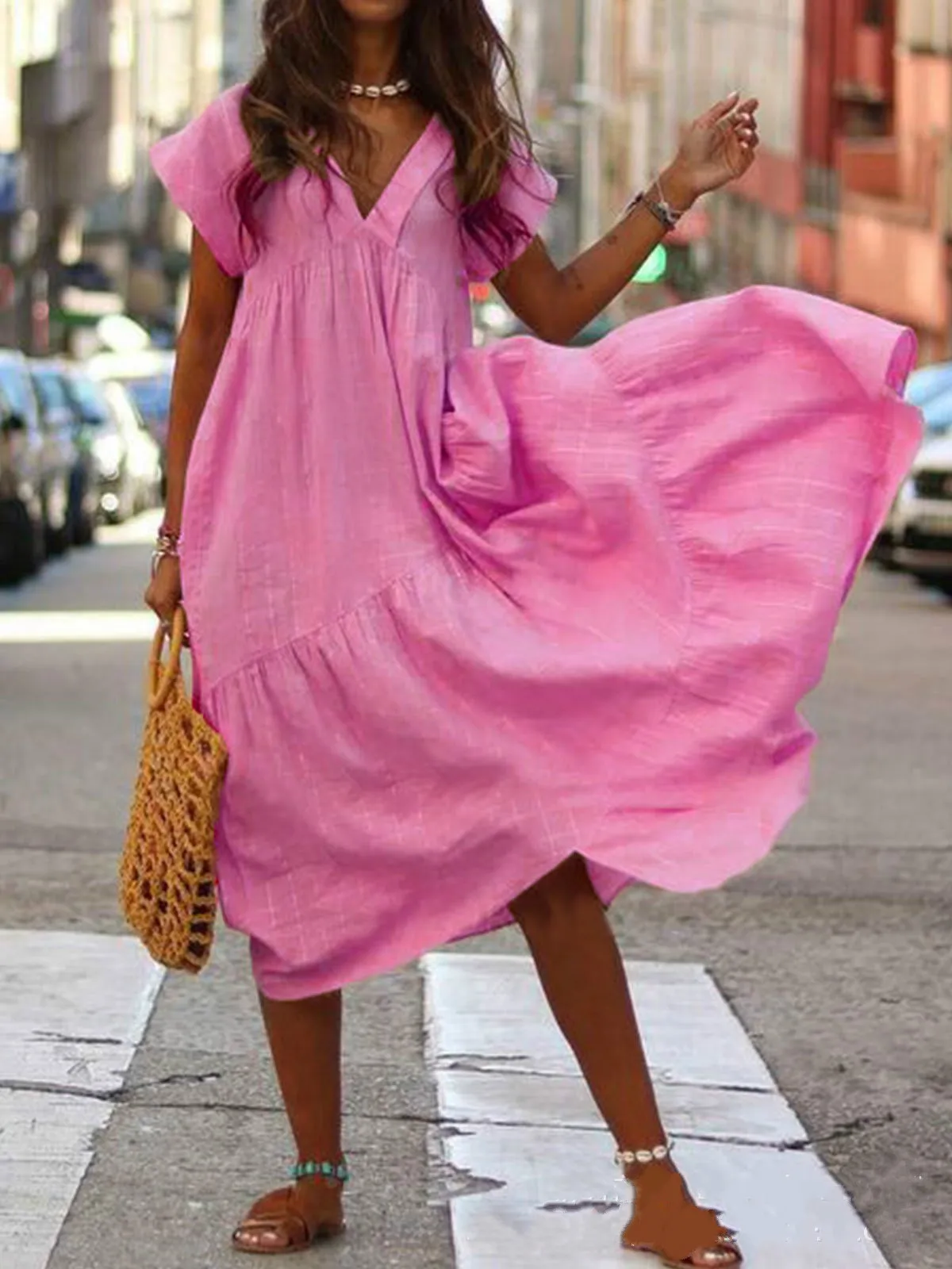 

Fashing Dresses For Female Vestidos Woman Summer Dress Nice Popular Loose V-neck Irregular Multi-Color Multi-Size Long Dress 5XL
