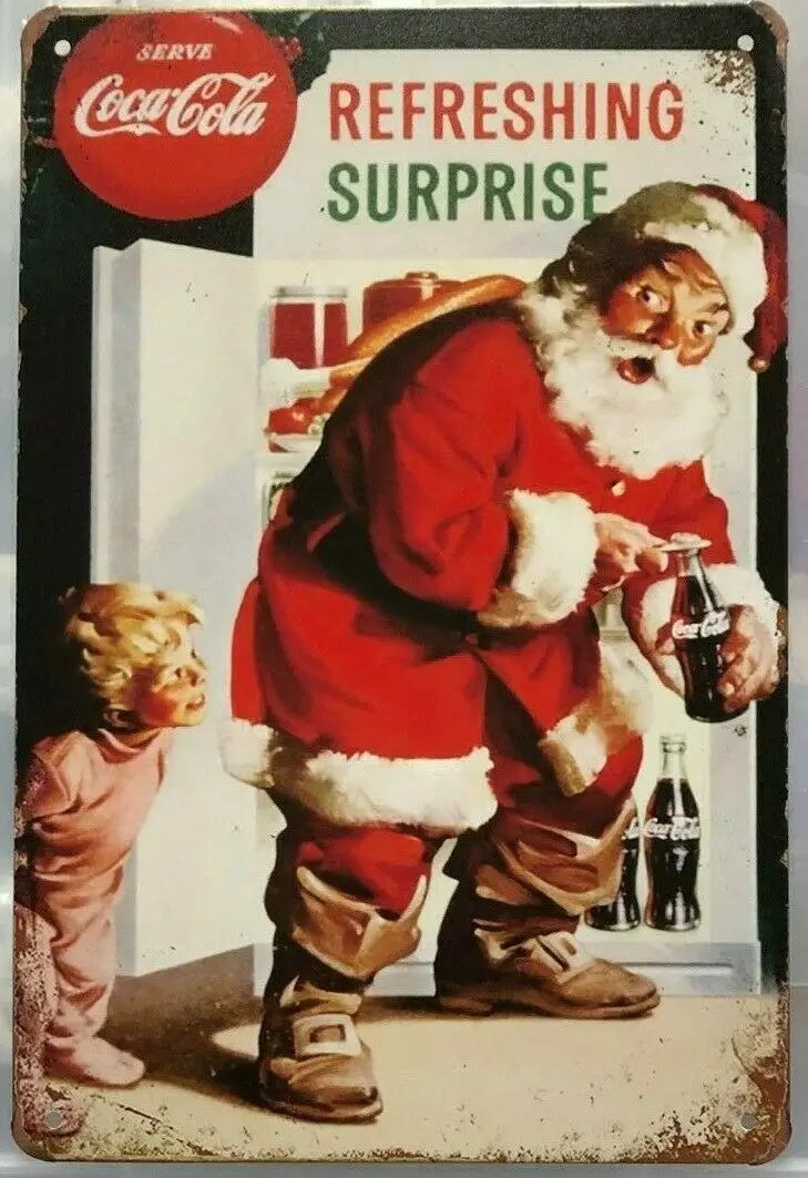 Металлическая жестяная вывеска с Санта-Клаусом декоративная для кафе дома