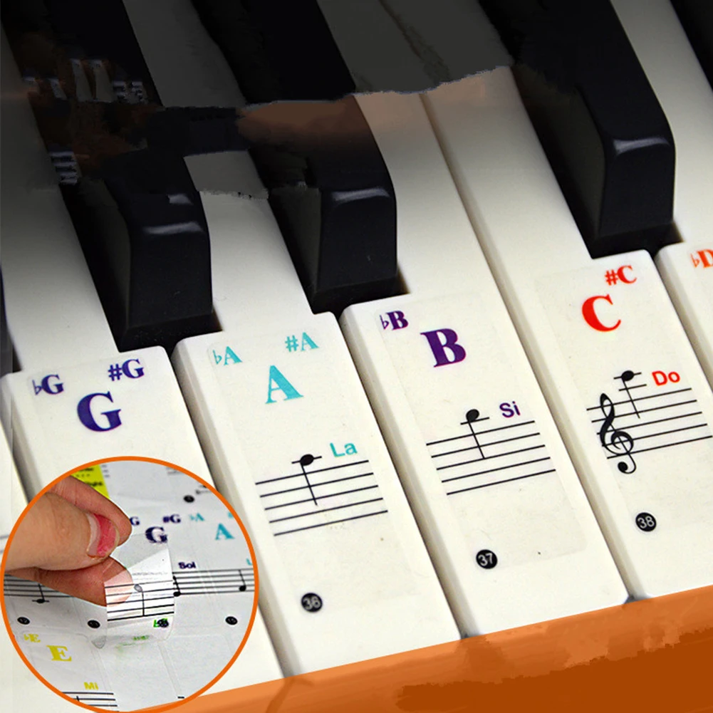 

color Transparent Piano Keyboard Stickers Electronic Keyboard Key Piano Stave Note Sticker Symbol for White Keys 49/54/61/88