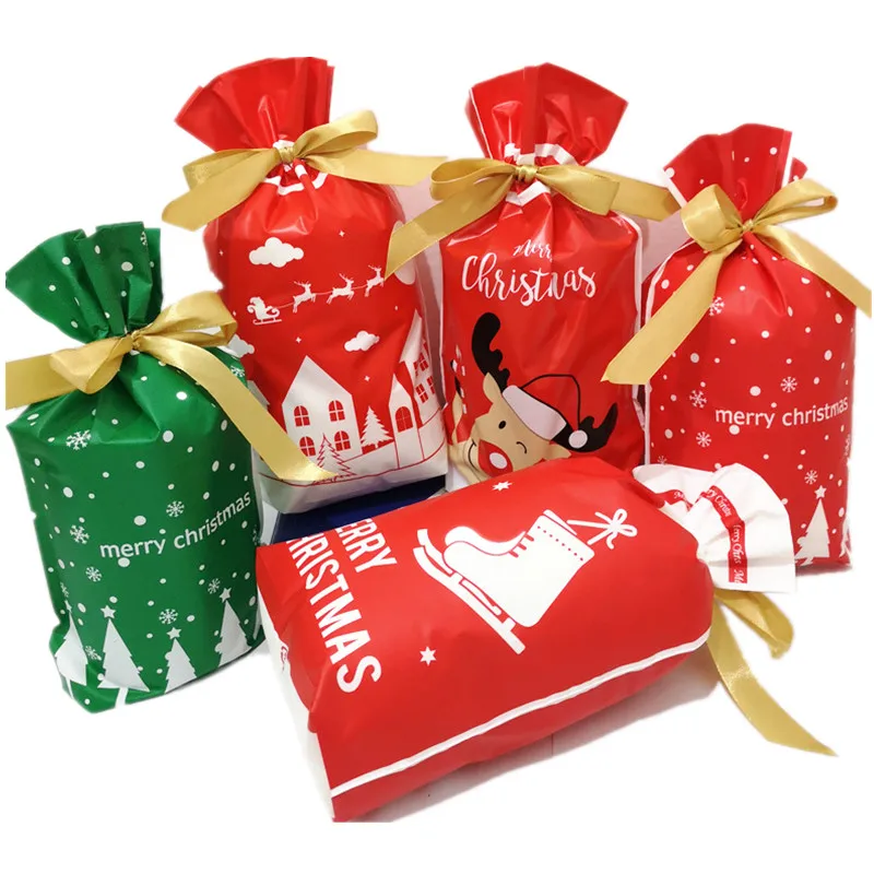 Хит 100 шт рождественские пластиковые сумки на шнурке подарочные для конфет