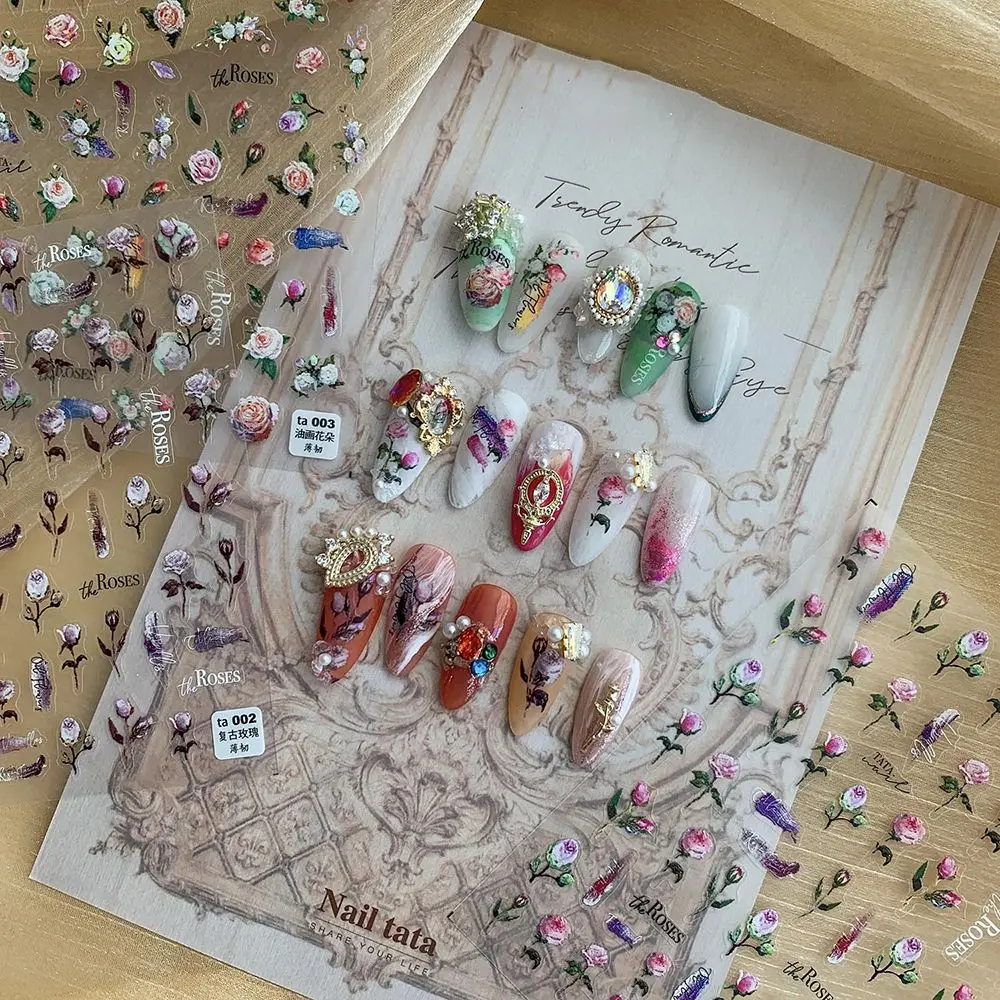 

Разноцветные цветочные наклейки для дизайна ногтей ультратонкие картины маслом цветы аппликация японское украшение для дизайна ногтей
