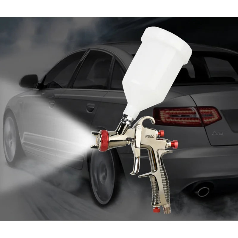 

LVLP Spray Gun R500 Gravity Feed Car Painting Gun 1.3mm 600cc PPS Paint Spray Gun H/O Quick Cup Adapter With Paint Mixing Cup