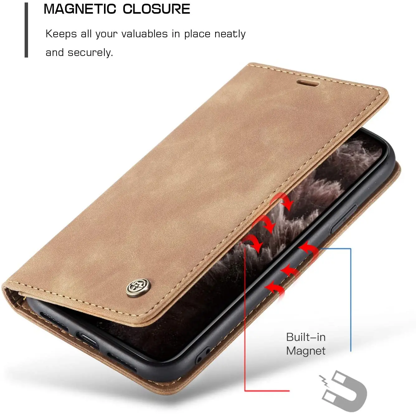 

iPhone XS Pro Max Phone Leather Case with 2 Card Holder 1 Cash Pocket Durable Shockproof Cover