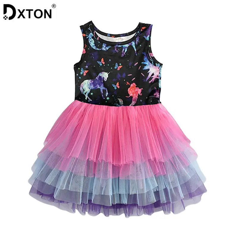 Dxton/Детское платье для девочек с рисунком единорога летнее без рукавов героями