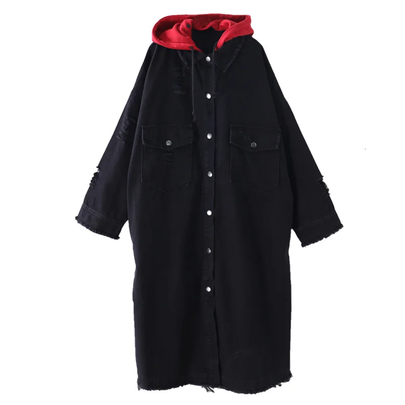 

YICIAY Denim Trench Coats Womens Hooded Oversized Vintage Long Windbreakers 2020 Autumn Clothes Fashion Korean Luxury Ladies