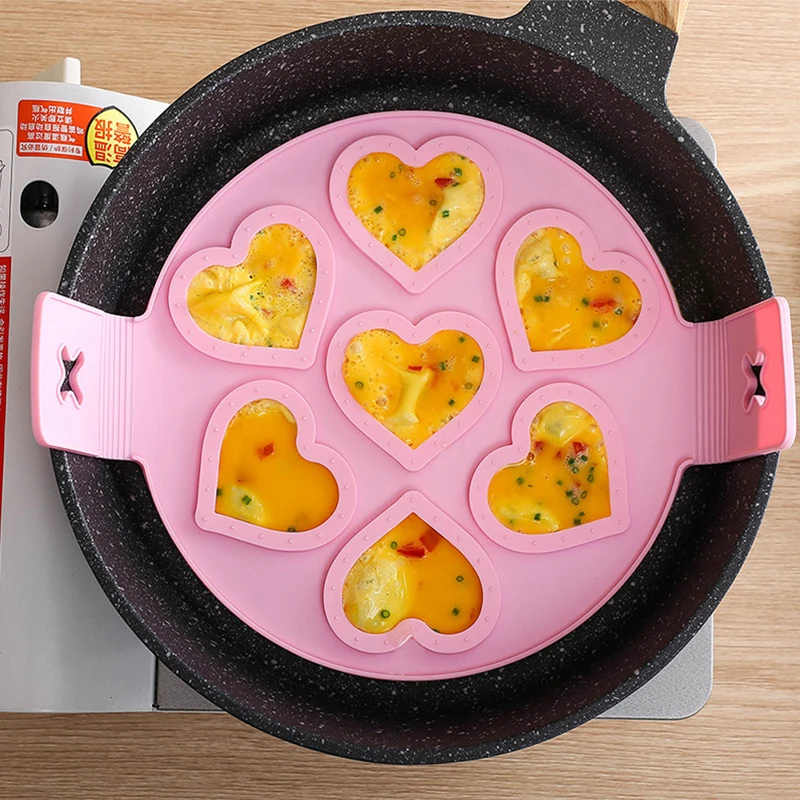 New Geometric DIY Seven Hole Omelette Mold Heart Shaped Silicone Cake shaping Mold Kitchen Creative non-stick Pan Baking Tool