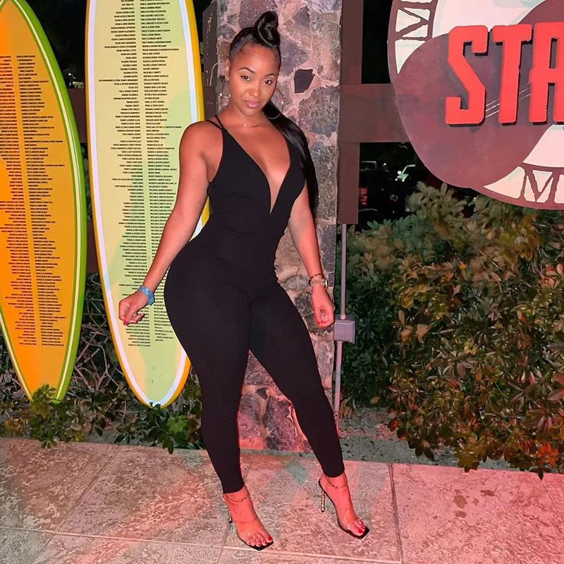 

FUFUCAILLM Комбинезоны на бретельках с перекрестными бретельками, женские сексуальные комбинезоны с глубоким V-образным вырезом, без рукавов, с ...