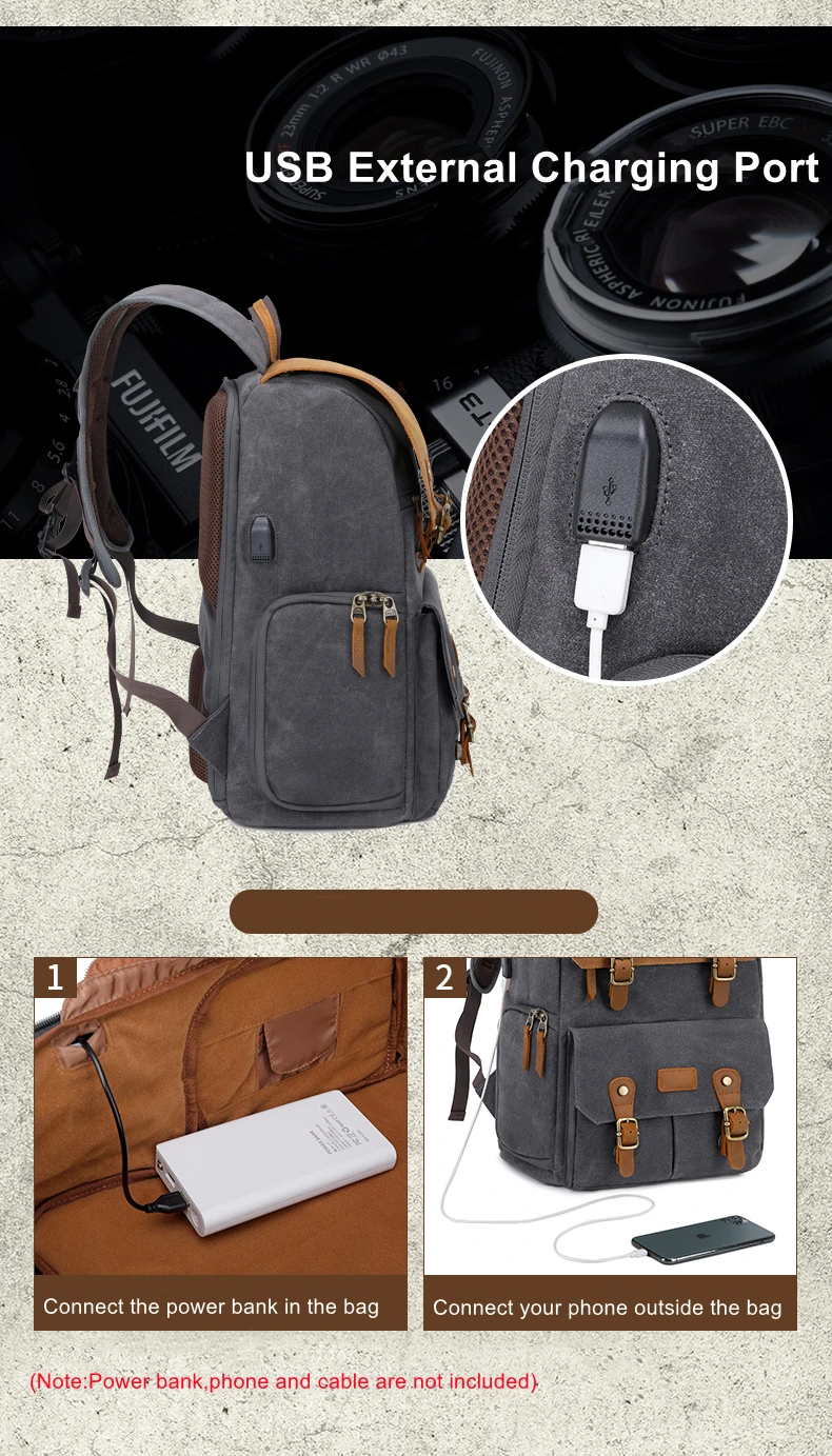 Рюкзак для DSLR камеры Batik тканевый кожаный водонепроницаемый с подкладкой чехол