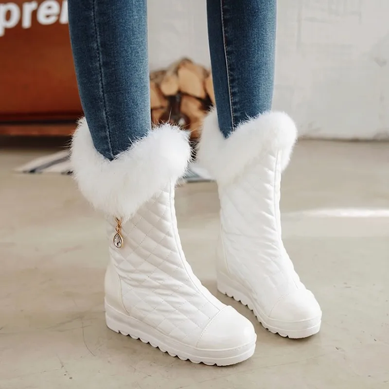 Женские ботинки Осень-зима зимние на плоской подошве из искусственной кожи с