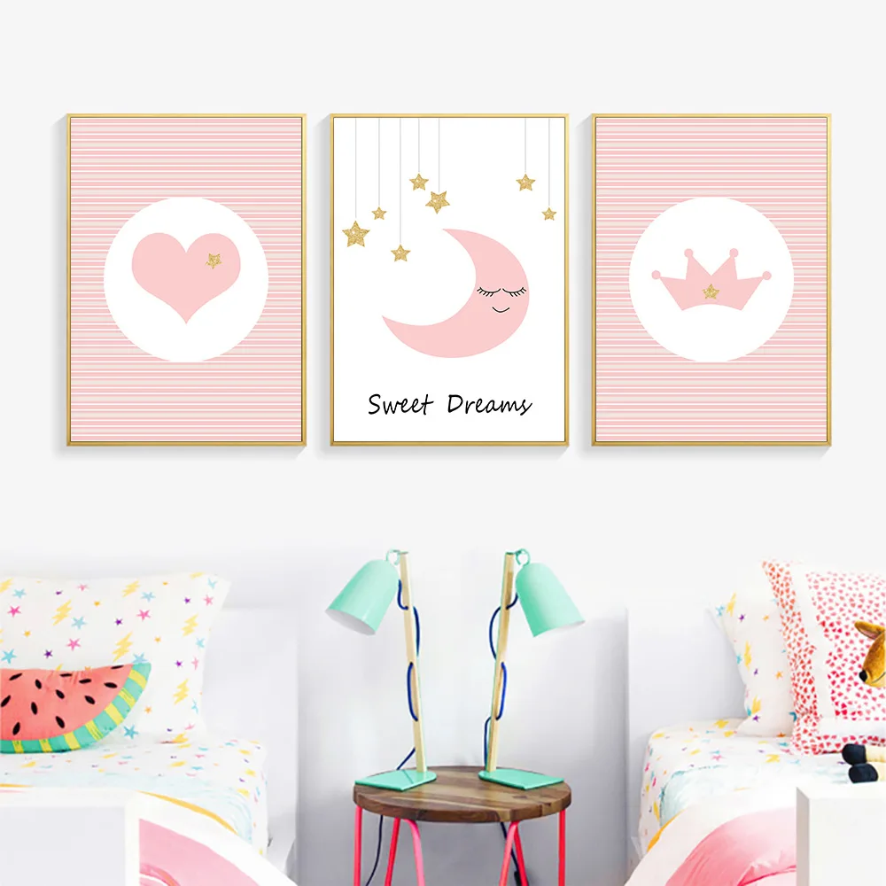 Любовь Луна Корона плакаты и принты с мультяшным розовым принтом живопись цитаты