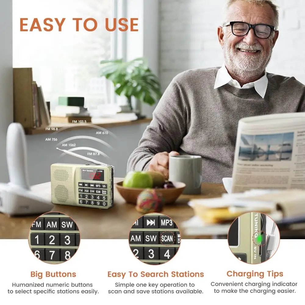 Портативный цифровой радиоприемник с поддержкой U диска/TF карты/AUX