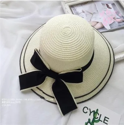 

Ladies elegant temperament big bowknot outdoor travel big brim sunscreen hat sun hat