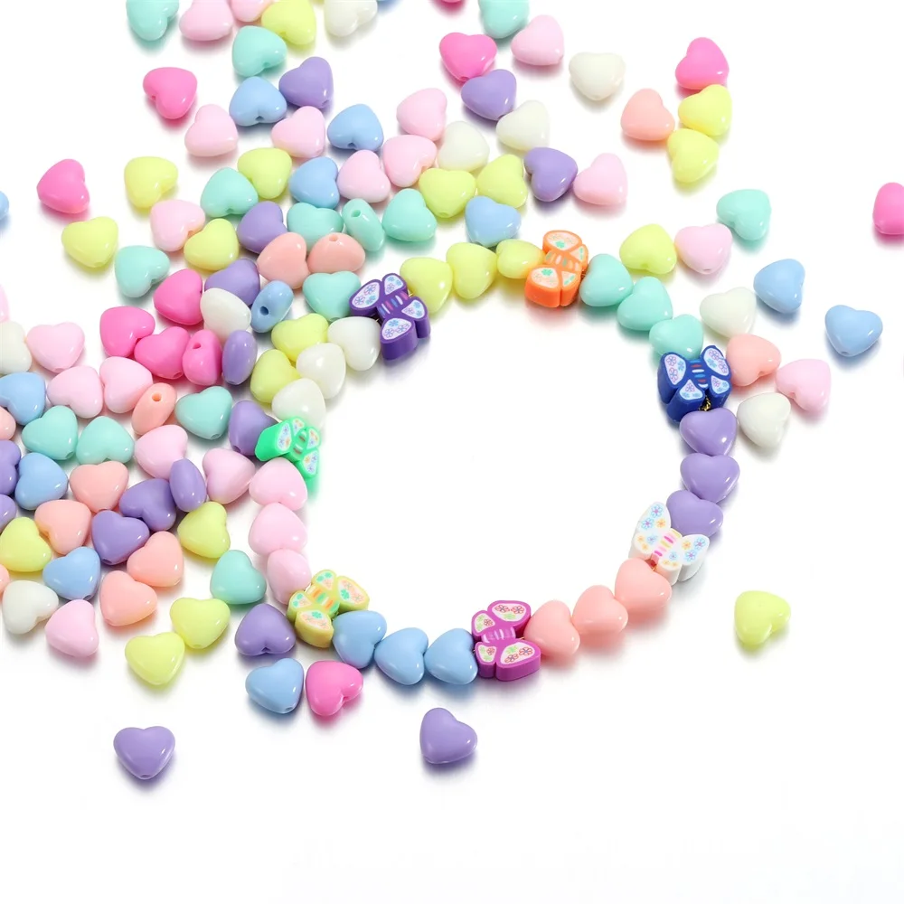 

100Pcs/Lot Mixed Candy Color Acrylic Heart Spacer Beads for DIY Bracelets Necklace Jewelry Findings Making Accessories Supplies