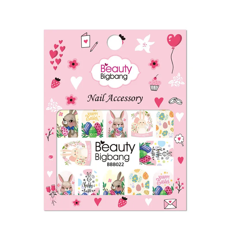 BeautyBigBang 3 листа наклейка на ногти водная слайдер украшение милый Пасхальный Кролик Дизайн Маникюр передача DIY наклейки для дизайна ногтей