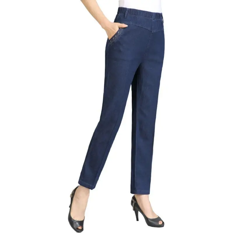 

2020 Summer 5xl Large Size Women Trouser With Pocket Long Pants Elastic High Waist Pencil Pants Casual Jeans Women Plus size