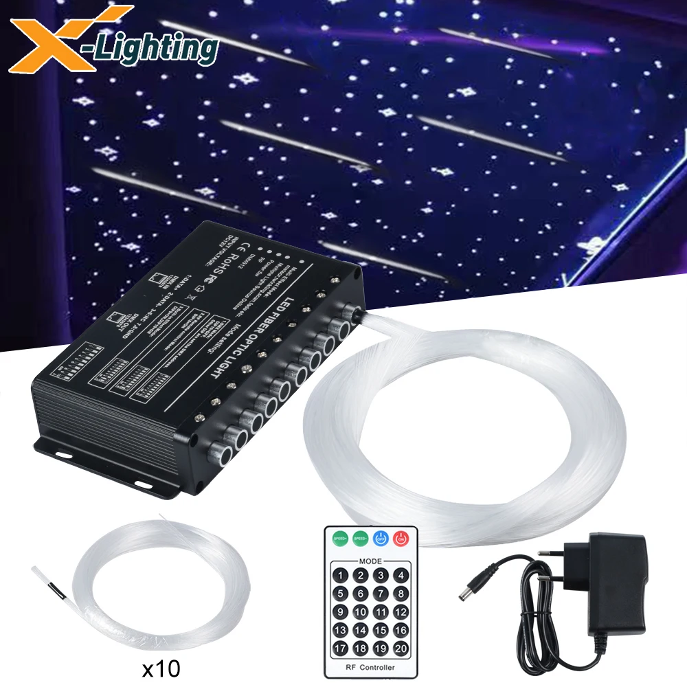 5W 10LEDs RF Remote Controller Fiber Optic Engine-Shooting Star Effect Kit+1.0mm*5pcs*2-5M Cable Optional For Starry Sky Ceiling