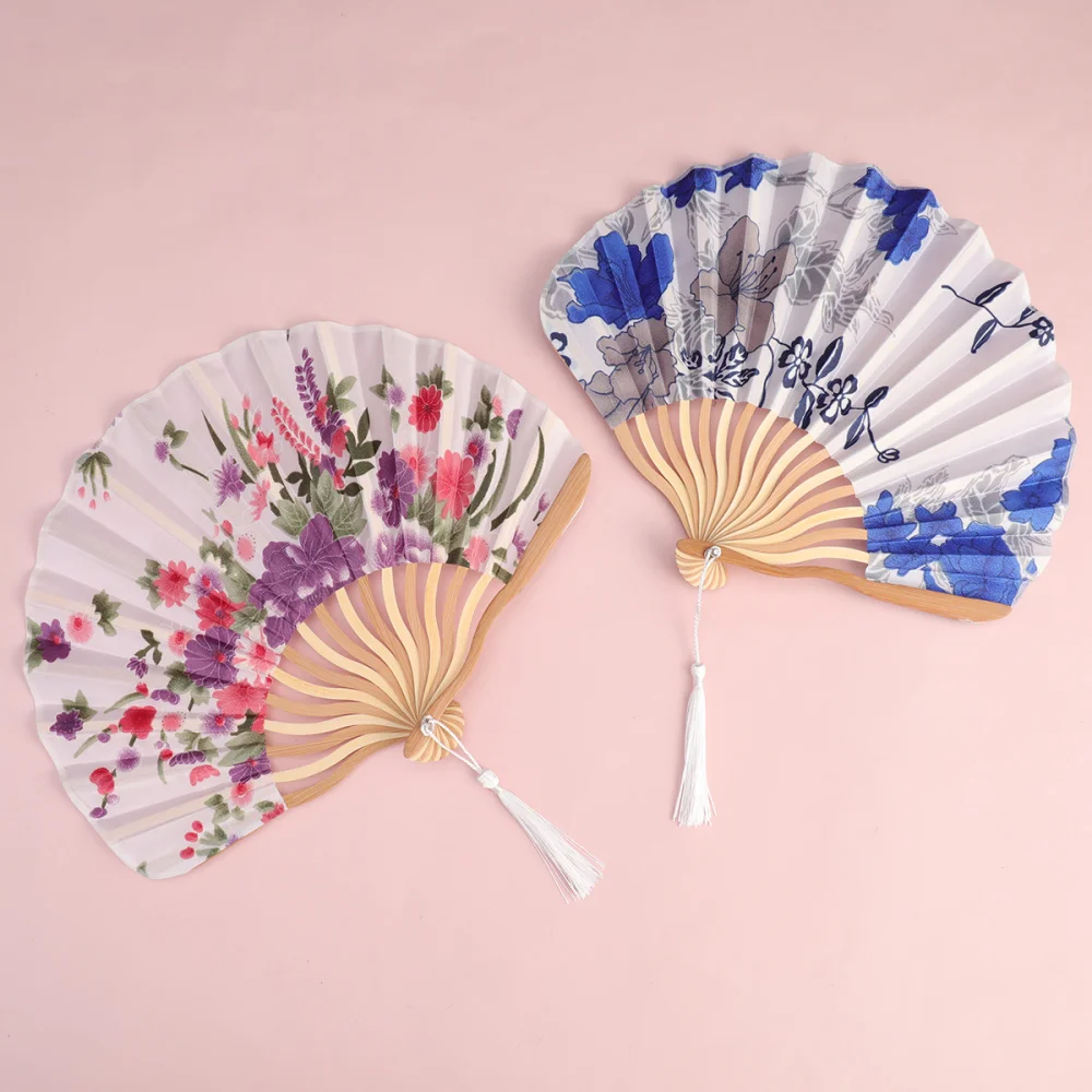 

2Pcs Creative Foldable Fan Silk Fan Delicate Unique Ornament Adornment Fan for Daily Stage (Blue,)