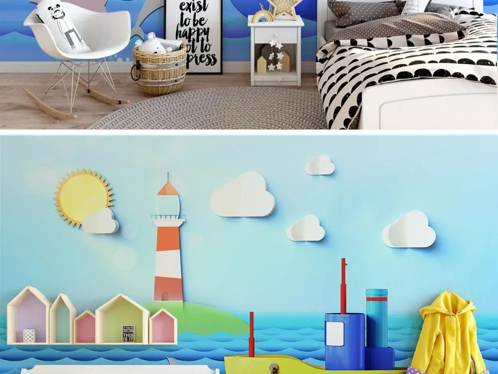 

New Custom 3D Large Mural Wallpaper Modern hand drawn Cartoon fantasy world sea children's room TV Background living Bedroom