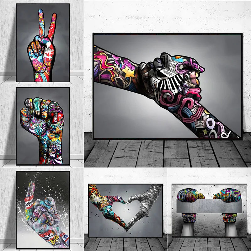 

Street Art Graffiti Canvas Painting Abstract Love Hands To Hands Posters And Prints For Living Room Modern Home Decor Cuadros
