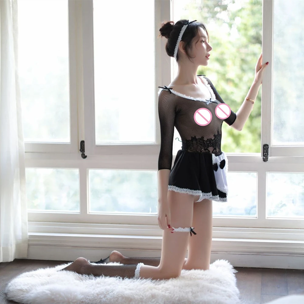 Сексуальный женский эротический французский фартук униформа медсестры черное