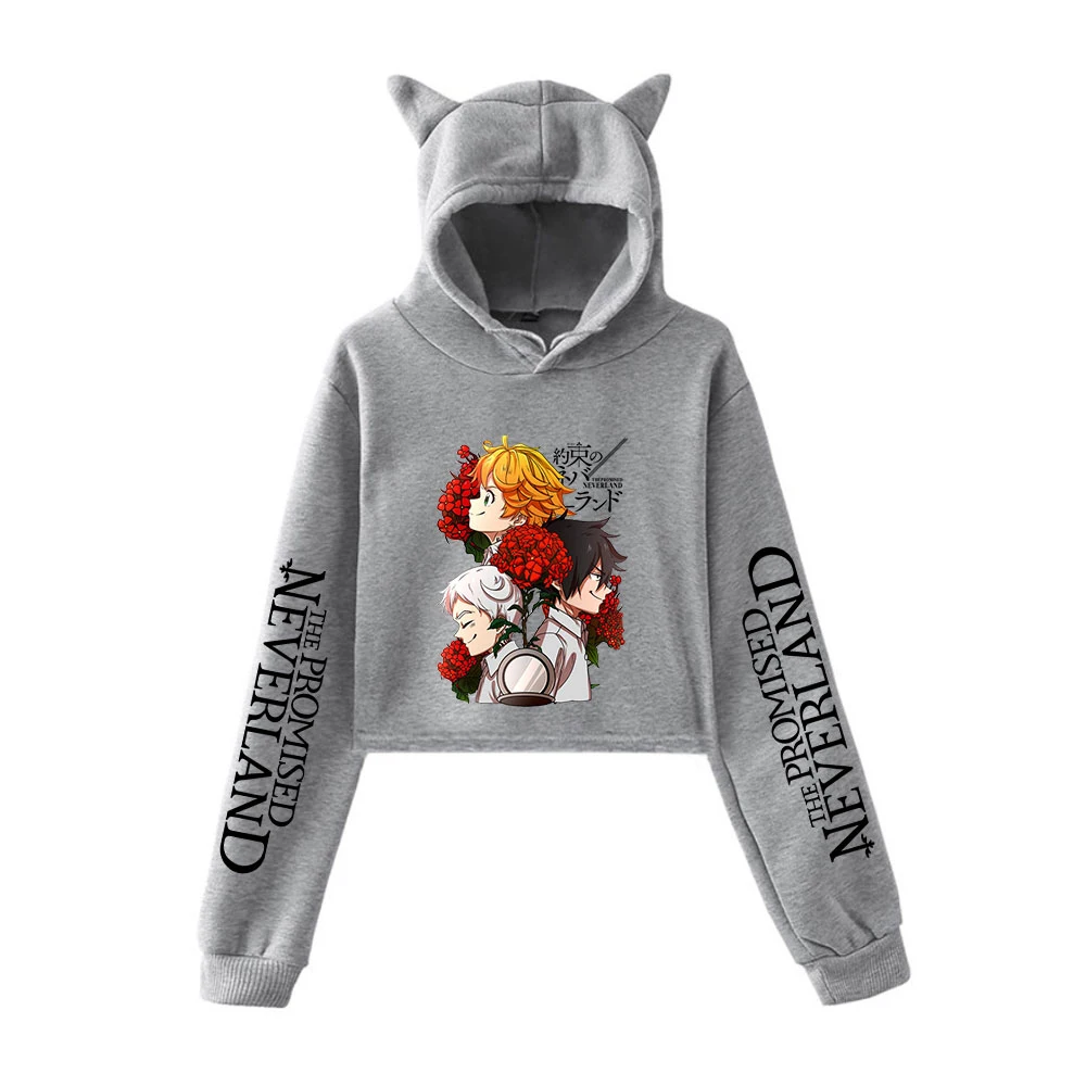 

The Promised Neverland Cat Cropped Hoodies Women Long Sleeve Hooded Pullover Crop Tops Hot Sale Casual Streetwear Clothes