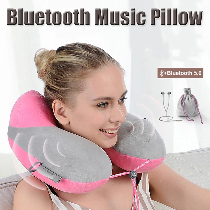 

Беспроводной MP3 музыкальный плеер с шейным креплением, надувная u-образная Подушка для сна с наушниками 3,5 мм, моющаяся