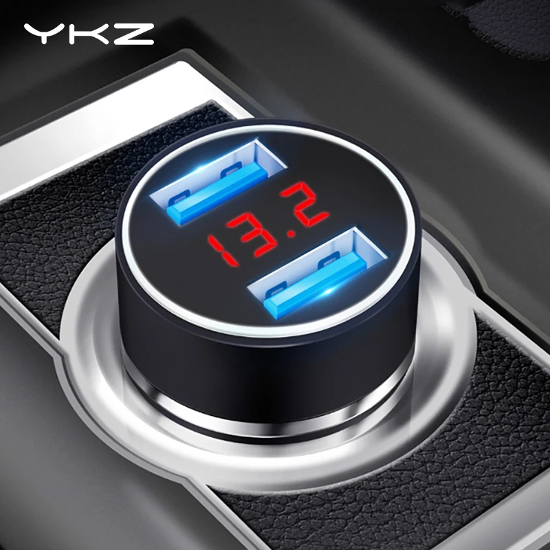 YKZ 3.1A Mini Dual USB Автомобильное зарядное устройство со светодиодным дисплеем Быстрая