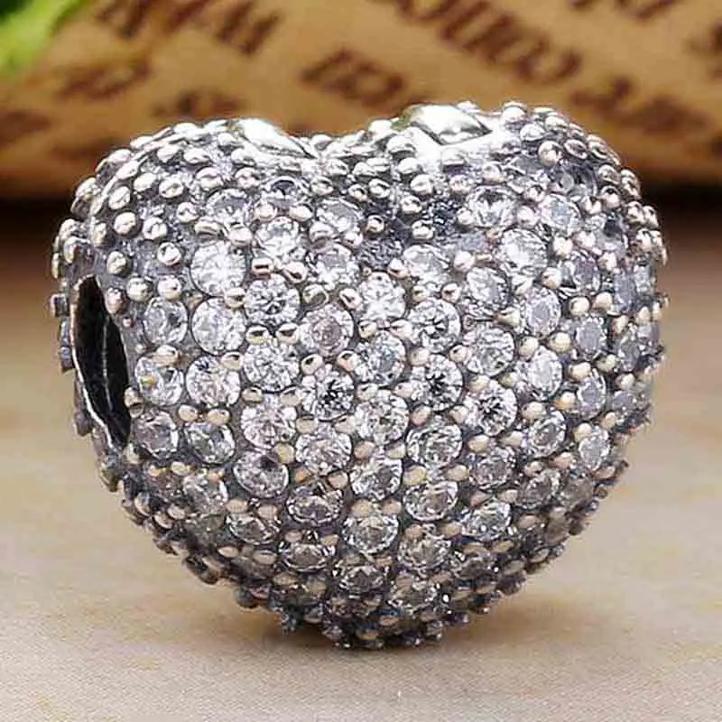 Clear Pave открыть мое сердце Клип Фиксатор Бусины Подходят бусины из стерлингового серебра 925 Шарм Pandora браслет Diy ювелирные изделия - Цвет: Clear