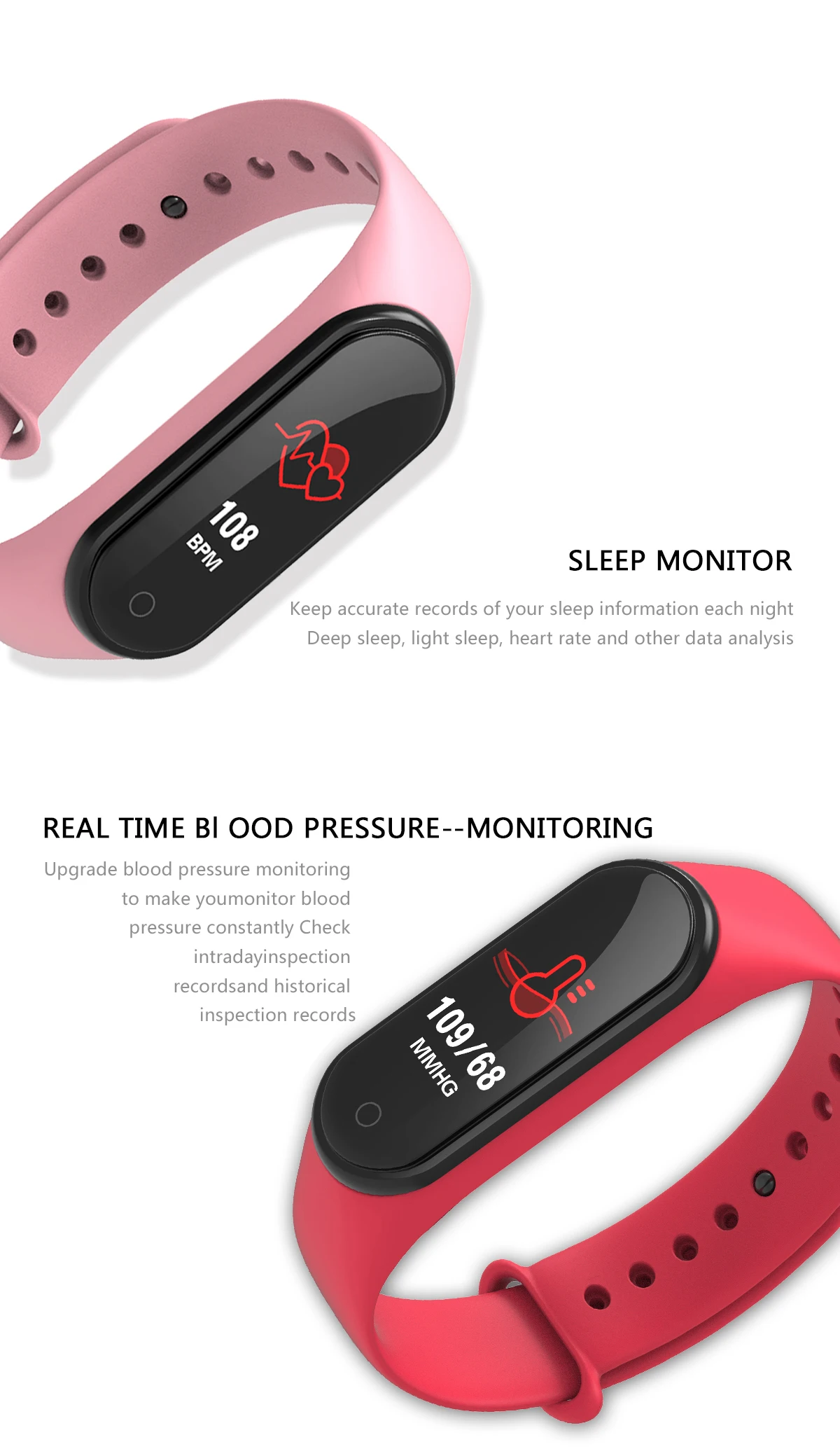 Smart Fitness Bracelet M4 Tracker Waterproof Pedometer Blood Pressure Watch Support Multi-Languauge Wristband For Men Women Kids