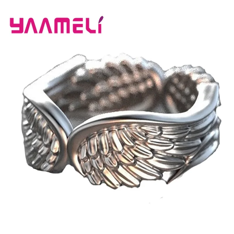 

Retro Sterling Silver 925 Antique Ring Vintage Feather Angel Wings Original Design Women Men Finger Hand Decoration Ornaments