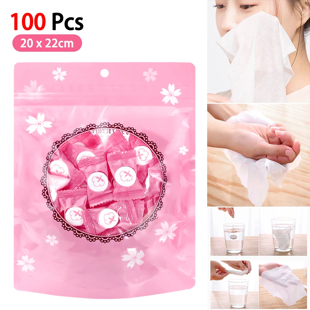

12/30/100Pcs Disposable Pure Cotton Compressed Face Towel Travel Water Wet Wipe Washcloth Outdoor Moistened Tissues Napkin