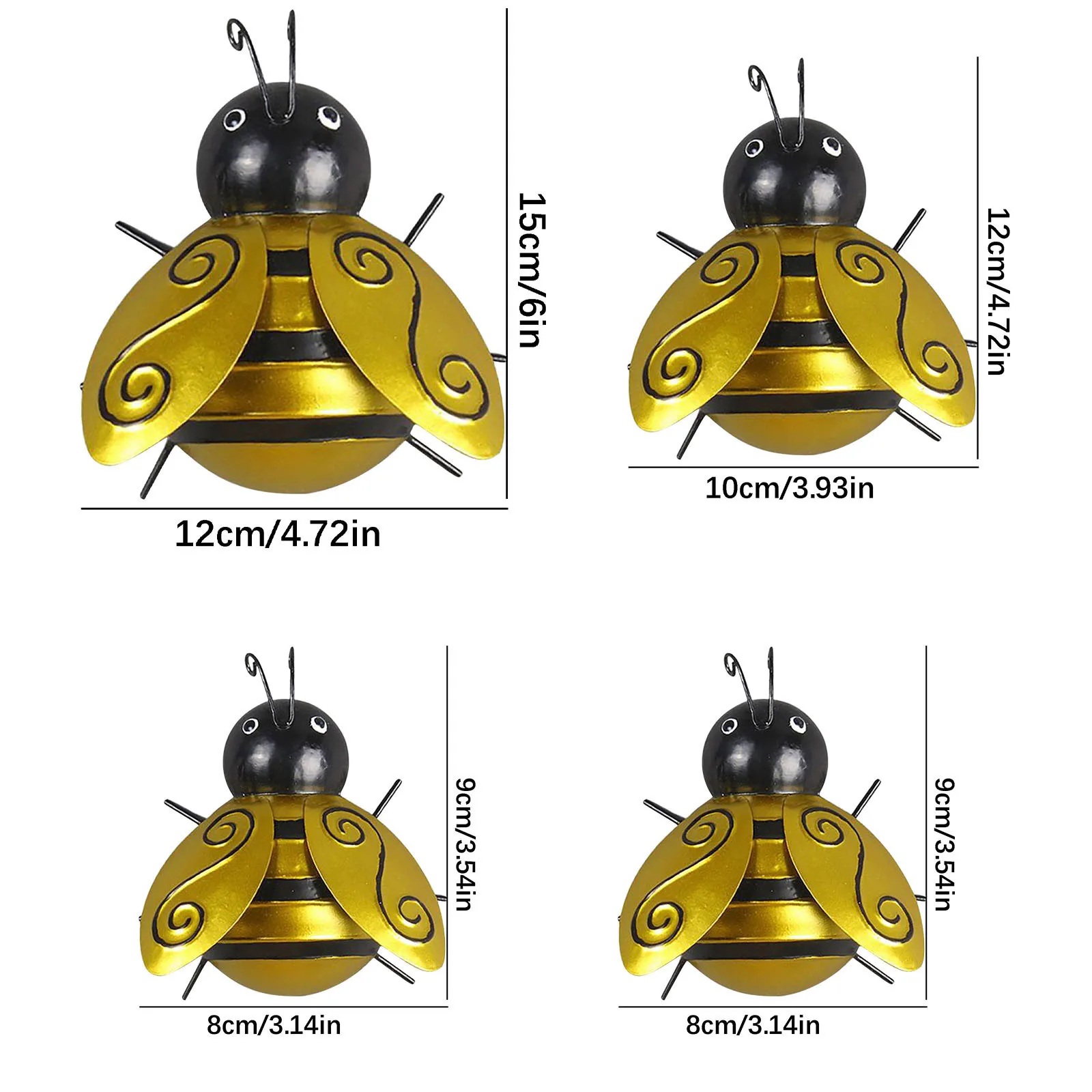 

4pcs Collection Decorative Metal Bee Garden Accents Lawn Ornaments Bee Festival Decor Wall Decoration Wall Hanging Ornaments